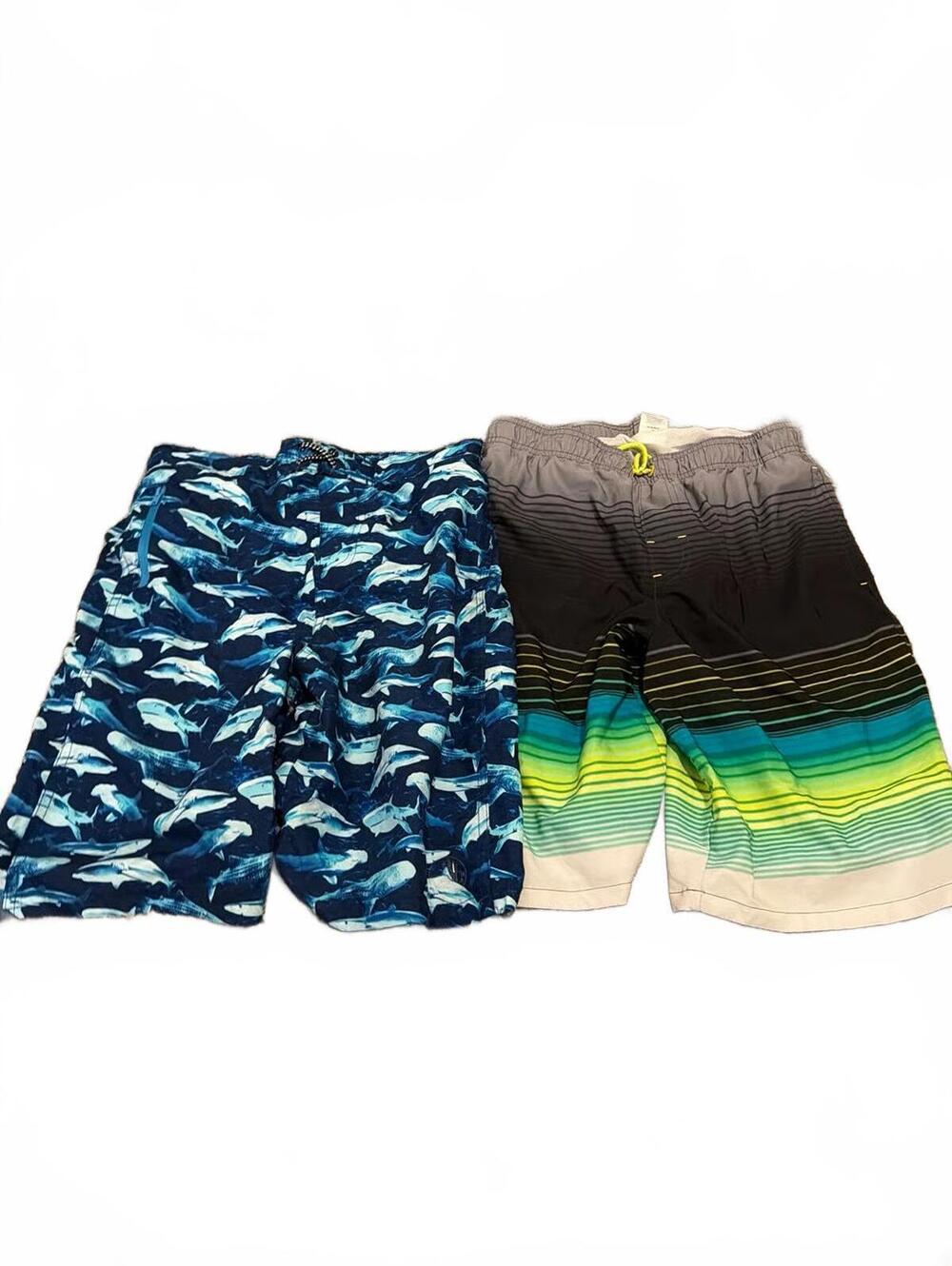 Boys XL Lot of 2 Stylish Swim Trunks with Shark and Stripe Patterns